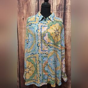 Rose & Olive Vibrant Patterned Geometric Blouse Womens Size XL